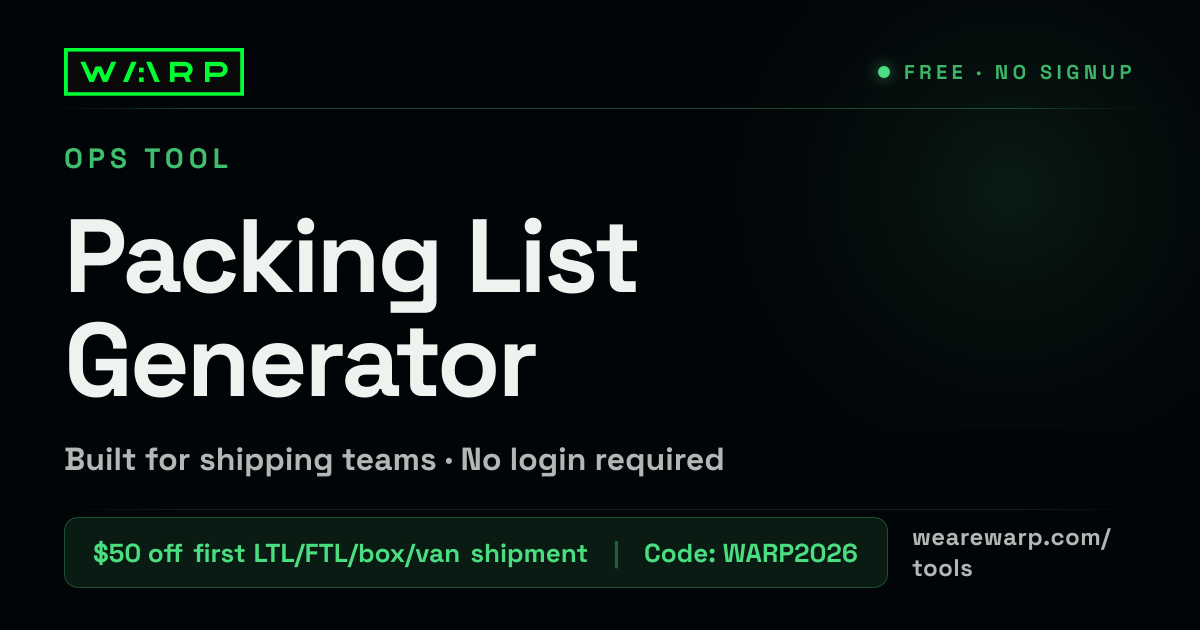 Packing List Generator | Free Shipping Packing List | Warp
